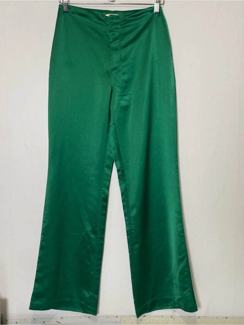 Jason Wu High Rise Wide Leg Flare Emerald Green Satin Pants Trousers Size 4